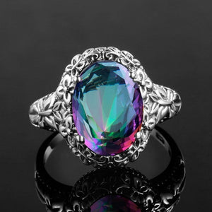 Planet Gates 10 6.7ct Ring Fire Mystic Rainbow Topaz Crystal Ring Vintage Real 925 Sterling Silver Women Wedding Ring