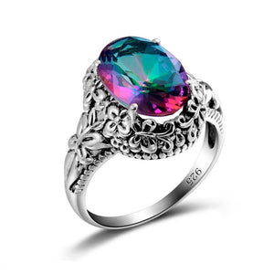Planet Gates 10 6.7ct Ring Fire Mystic Rainbow Topaz Crystal Ring Vintage Real 925 Sterling Silver Women Wedding Ring