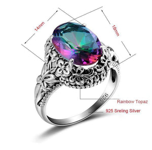 Planet Gates 10 6.7ct Ring Fire Mystic Rainbow Topaz Crystal Ring Vintage Real 925 Sterling Silver Women Wedding Ring