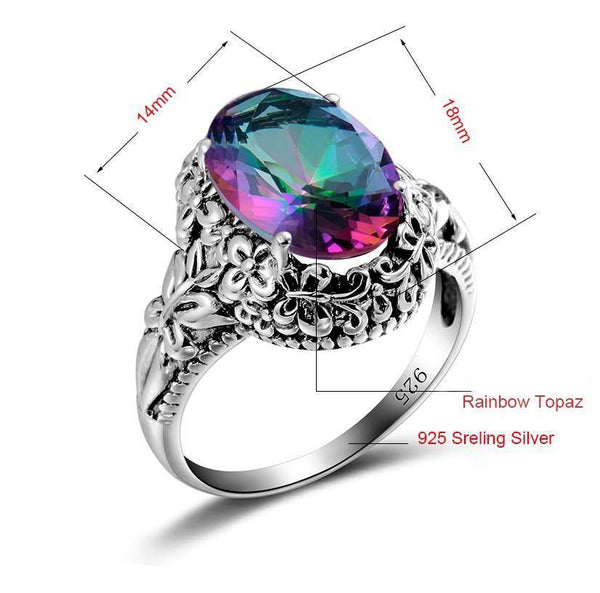 Planet Gates 10 6.7ct Ring Fire Mystic Rainbow Topaz Crystal Ring Vintage Real 925 Sterling Silver Women Wedding Ring