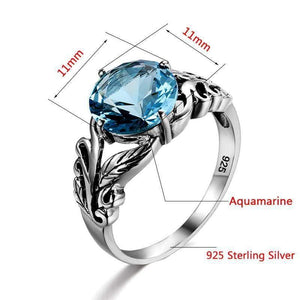 Planet Gates 10 925 Sterling Silver Leaf Shaped Light Blue Victoria Stone Women Finger Ring Fashion Cocktail Ring Anniversary Jewelry