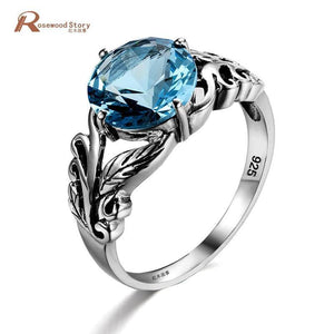 Planet Gates 10 925 Sterling Silver Leaf Shaped Light Blue Victoria Stone Women Finger Ring Fashion Cocktail Ring Anniversary Jewelry