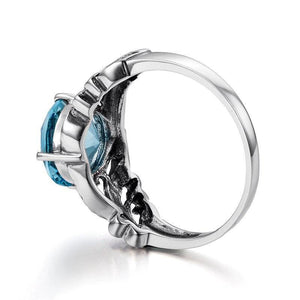 Planet Gates 10 925 Sterling Silver Leaf Shaped Light Blue Victoria Stone Women Finger Ring Fashion Cocktail Ring Anniversary Jewelry