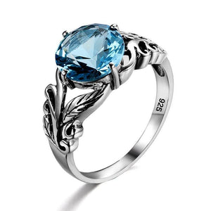 Planet Gates 10 925 Sterling Silver Leaf Shaped Light Blue Victoria Stone Women Finger Ring Fashion Cocktail Ring Anniversary Jewelry