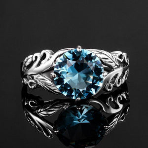 Planet Gates 10 925 Sterling Silver Leaf Shaped Light Blue Victoria Stone Women Finger Ring Fashion Cocktail Ring Anniversary Jewelry