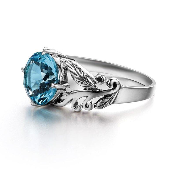Planet Gates 10 925 Sterling Silver Leaf Shaped Light Blue Victoria Stone Women Finger Ring Fashion Cocktail Ring Anniversary Jewelry