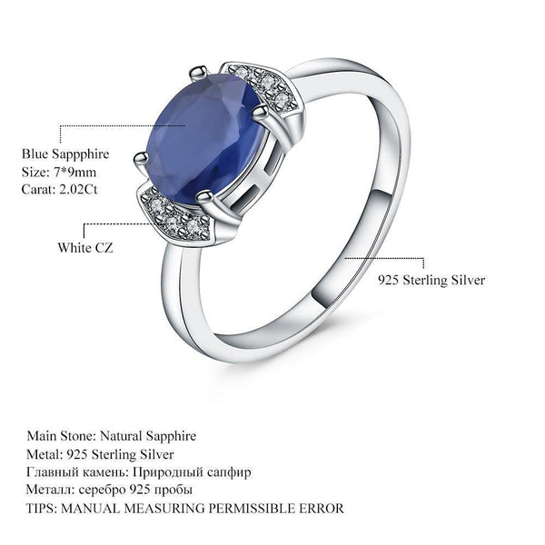 Planet Gates 10 925 Sterling Silver Ring 2.02Ct Classic Natural Blue Sapphire Rings For Women Engagement Wedding Gift Fine Jewelry