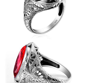 Planet Gates 10 925 Sterling Silver Ring with Ruby Stones for Men Vintage Crystal Fashion Luxury Women Party Jewelry