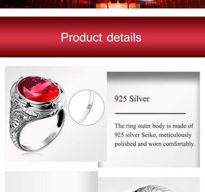 Planet Gates 10 925 Sterling Silver Ring with Ruby Stones for Men Vintage Crystal Fashion Luxury Women Party Jewelry