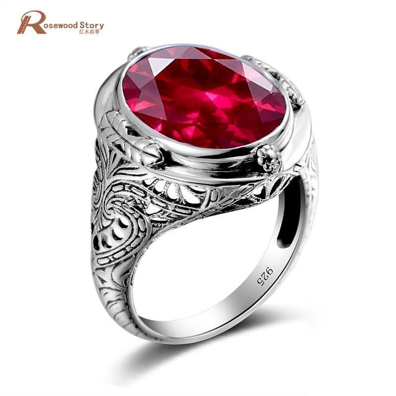 Planet Gates 10 925 Sterling Silver Ring with Ruby Stones for Men Vintage Crystal Fashion Luxury Women Party Jewelry