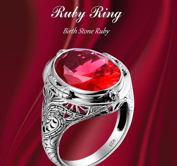 Planet Gates 10 925 Sterling Silver Ring with Ruby Stones for Men Vintage Crystal Fashion Luxury Women Party Jewelry