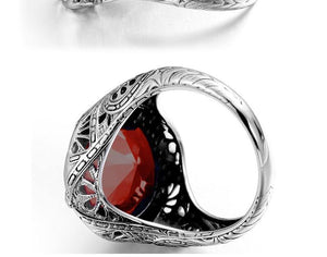 Planet Gates 10 925 Sterling Silver Ring with Ruby Stones for Men Vintage Crystal Fashion Luxury Women Party Jewelry