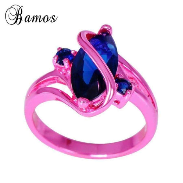 Planet Gates 10 Bamos Vintage S Style Blue Cubic Zircon Ring Pink Gold Filled Wedding Party Engagement Promise Rings For Women Men Anel RC0004