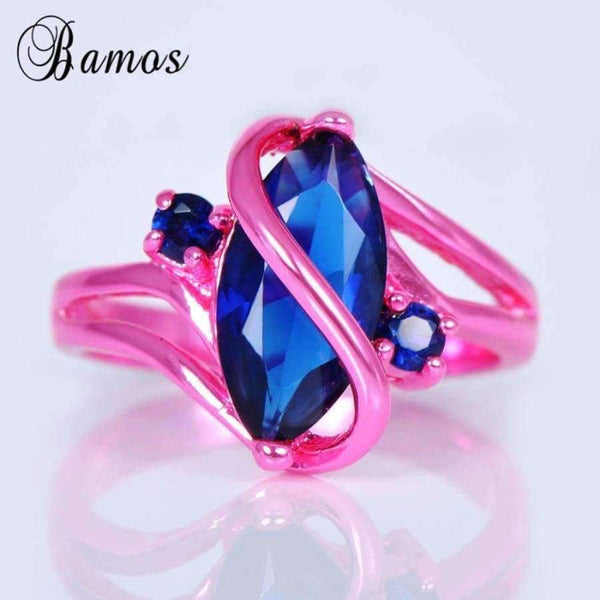 Planet Gates 10 Bamos Vintage S Style Blue Cubic Zircon Ring Pink Gold Filled Wedding Party Engagement Promise Rings For Women Men Anel RC0004