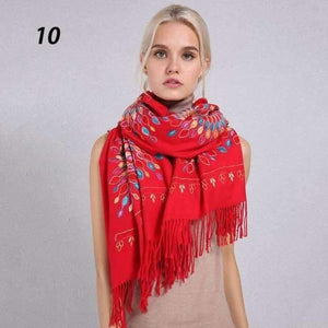Planet Gates 10 Big Red / One Size Women Quality Soft Cashmere Scarves Sun Flower Embroidery Warm Long Shawls Winter Knitted Scarf All Match Pashmina Wrap
