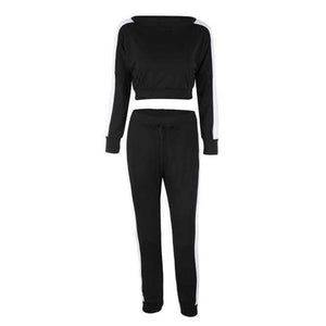Planet Gates 10 black / L Long Sleeve Crop Tops And Legging Two Piece Sets Women 2018 Autumn Winter Streetwear Patchwork Pink Sporty Women Suit