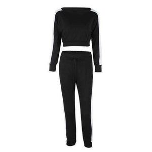 Planet Gates 10 black / S Colors Patchwork Two Piece Women Sets Tracksuit 2018 Autumn Winter Striped Sweatshirts Crop Tops Legging Suits Sporty
