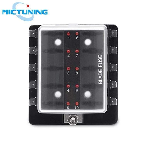 Planet Gates 10-Circuit 10 Way ATC/ATO Automotive Blade Fuse Holder Box Fuse Block with Cover High Quality Car LED Illuminated 32V