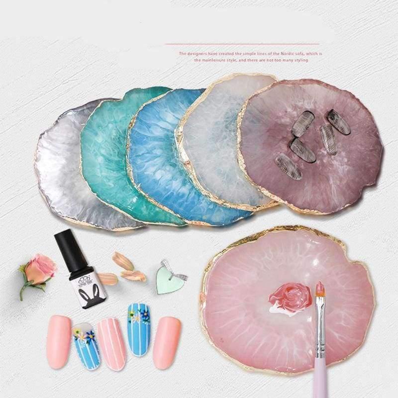 Planet Gates 10 Color Resin Nail Art Painting Gel Palette Golden Edge Polish Agate Mix Stir Crystal Gem Plate Manicure Accessory New DIY Tool