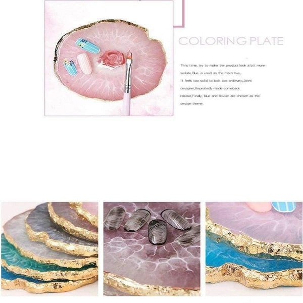 Planet Gates 10 Color Resin Nail Art Painting Gel Palette Golden Edge Polish Agate Mix Stir Crystal Gem Plate Manicure Accessory New DIY Tool