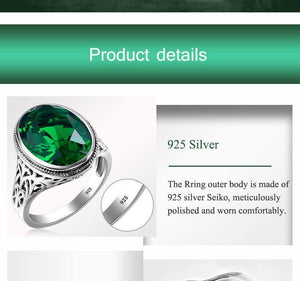 Planet Gates 10 Handmade Ring Wedding Invitations Green Crystal 925 Sterling Silver Rings for Women Men Vintage Dress Jewellery