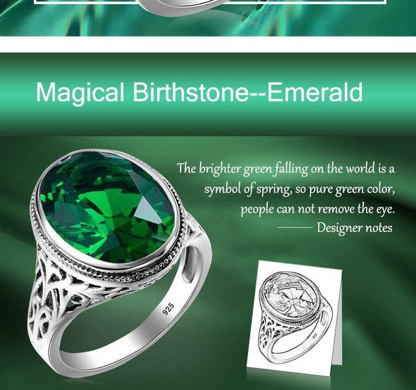 Planet Gates 10 Handmade Ring Wedding Invitations Green Crystal 925 Sterling Silver Rings for Women Men Vintage Dress Jewellery
