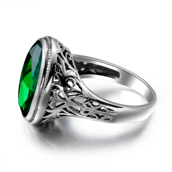 Planet Gates 10 Handmade Ring Wedding Invitations Green Crystal 925 Sterling Silver Rings for Women Men Vintage Dress Jewellery
