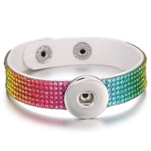 Planet Gates 10 Jewelry Rhinestone Leopard Leather 18mm Snap Button Bracelet Couple Punk Leather Bracelet Armband Snap Jewelry