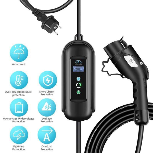 Planet Gates 10 Meters Long EV Cable Charge Timer Mobile Charger 16A EVSE Portable for Electric Car Goods Type 2 Type 1