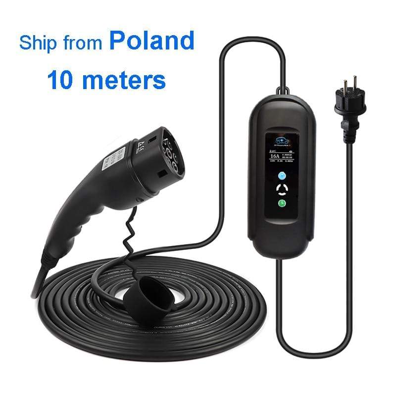 10 Meters Long EV Cable Charge Timer Mobile Charger 16A EVSE Portable