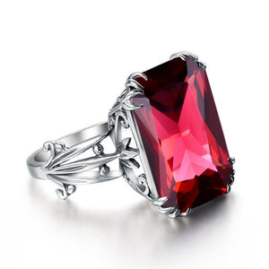 Planet Gates 10 / Ruby Engraved Engagement Ruby Ring Flower Vine Leaf Design Solid 925 Sterling Silver Women's Rings Accessories