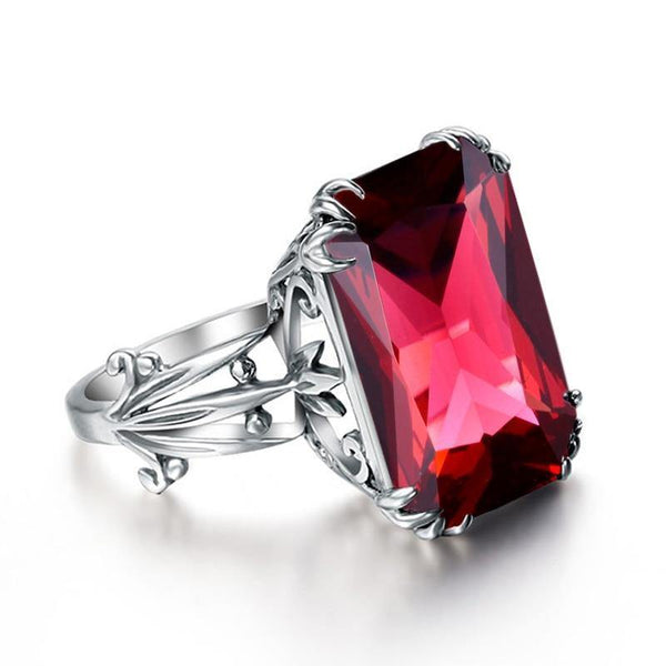 Planet Gates 10 / Ruby Engraved Engagement Ruby Ring Flower Vine Leaf Design Solid 925 Sterling Silver Women's Rings Accessories