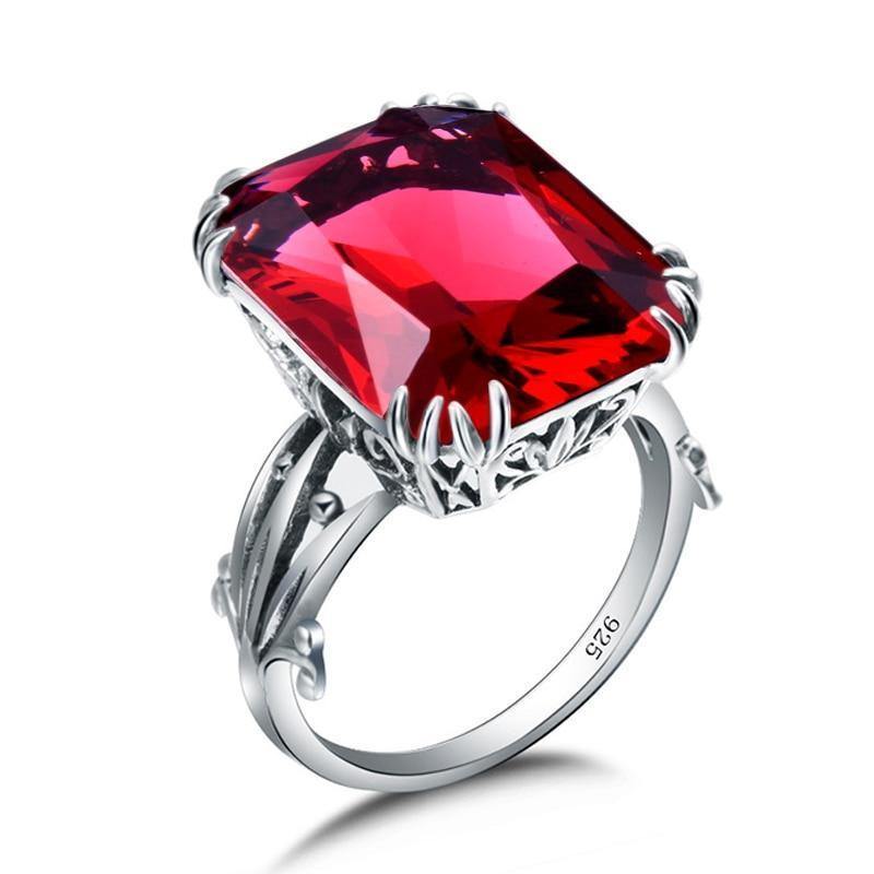 Planet Gates 10 / Ruby Engraved Engagement Ruby Ring Flower Vine Leaf Design Solid 925 Sterling Silver Women's Rings Accessories