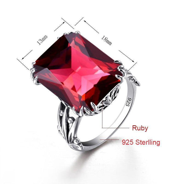 Planet Gates 10 / Ruby Engraved Engagement Ruby Ring Flower Vine Leaf Design Solid 925 Sterling Silver Women's Rings Accessories