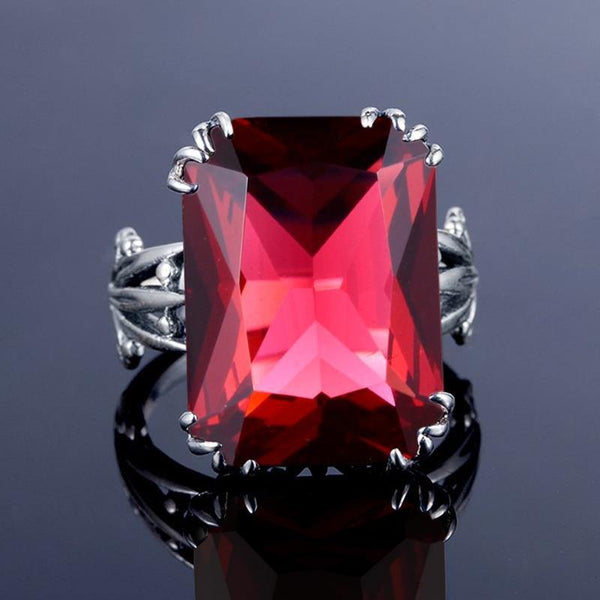 Planet Gates 10 / Ruby Engraved Engagement Ruby Ring Flower Vine Leaf Design Solid 925 Sterling Silver Women's Rings Accessories