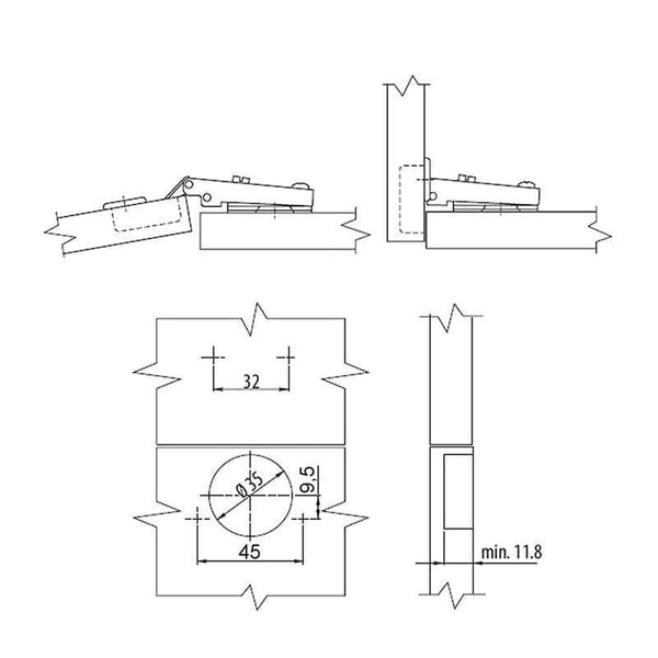 10 "T45" Case Hinge Cushion Wedge Stopper Crossing Plate Hinge with damper The integrated damper ensures a quiet and slow close