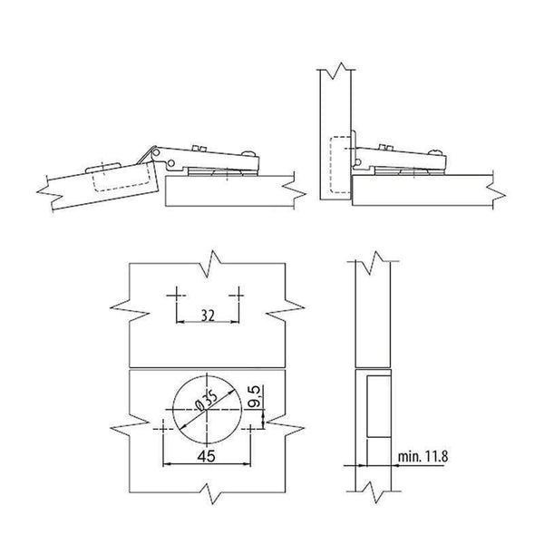 10 "T45" Case Hinge Cushion Wedge Stopper Crossing Plate Hinge with damper The integrated damper ensures a quiet and slow close
