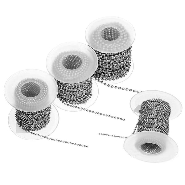 Planet Gates 10 Yard/Roll Dia 1.5mm 2mm 2.4mm Beaded Ball Stainless Steel Chain Bulk Jewelry Chains for DIY Necklaces Jewelry Making Supplies