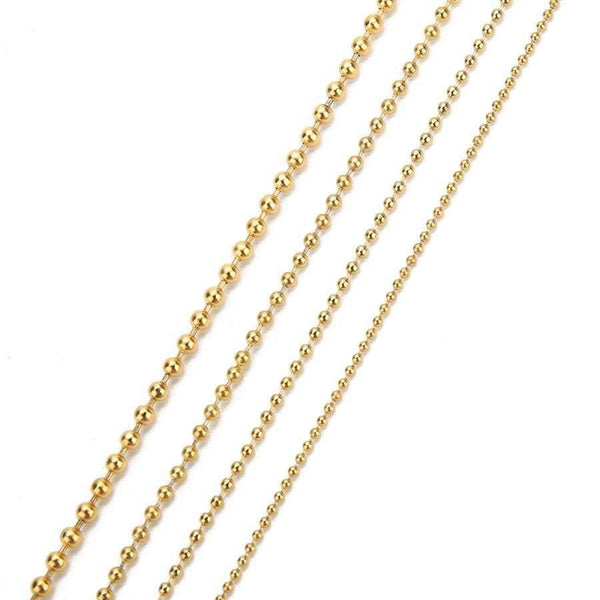 Planet Gates 10 Yards/Roll Stainless Steel Gold Silver Tone 1.5 2.0 2.4 3.0mm Round Ball Beaded Bulk Chain Fit DIY Bracelet Jewelry Making