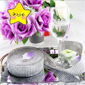 Planet Gates 10 Yards Silver Plastic Diamond Rhinestone Wrap Ribbon Wedding Party Home Decoration Event Party Supplies DIY Accessories