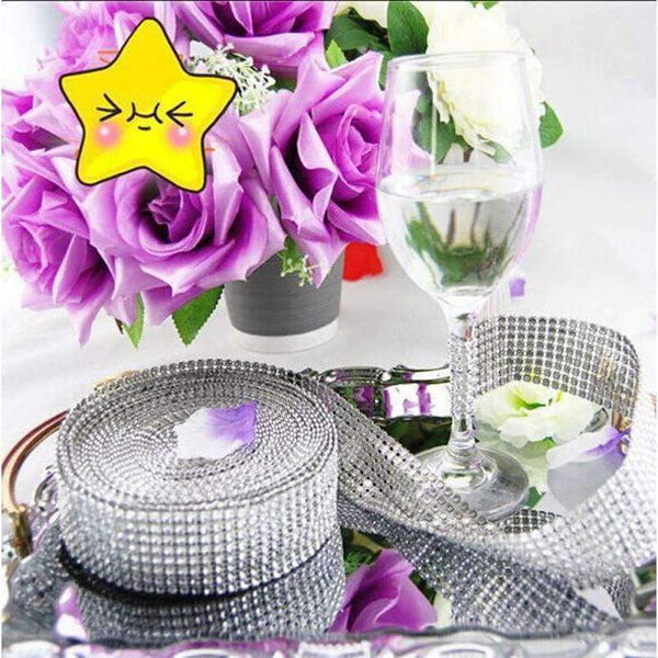 Planet Gates 10 Yards Silver Plastic Diamond Rhinestone Wrap Ribbon Wedding Party Home Decoration Event Party Supplies DIY Accessories