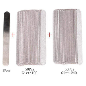 Planet Gates 100-240 Grit 100Pcs Replacement SandPaper Strips Nail File With Metal Handle Double-sided Sanding Buffer Block Straight Polishing Salon Tools