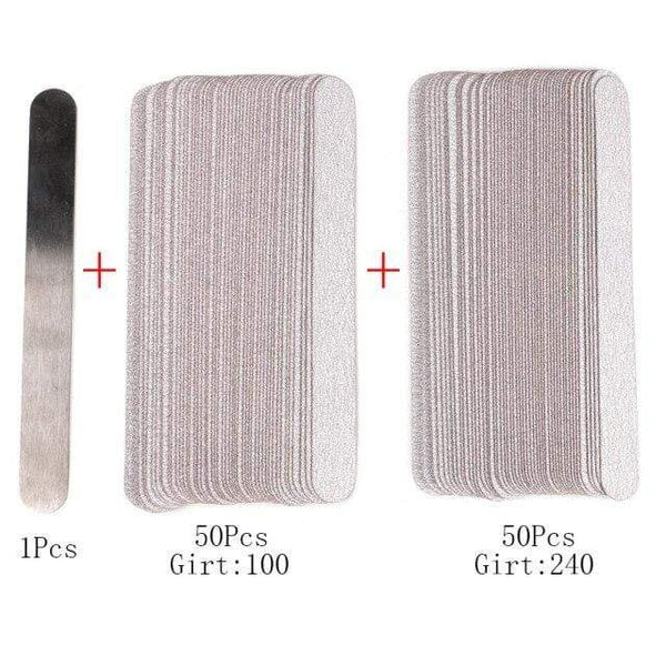 Planet Gates 100-240 Grit 100Pcs Replacement SandPaper Strips Nail File With Metal Handle Double-sided Sanding Buffer Block Straight Polishing Salon Tools