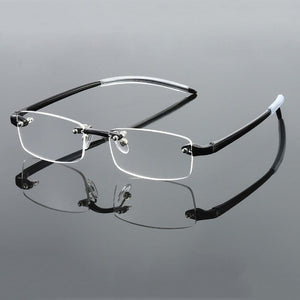Planet Gates +100 / Black Frameless Blue Light Blocking Reading Glasses Men Women Fashion Rimless Hyperopia Eyeglasses Diopter +1.0 +1.5 +2.0 +2.5 +3.0