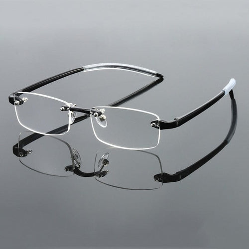 Planet Gates +100 / Black Frameless Blue Light Blocking Reading Glasses Men Women Fashion Rimless Hyperopia Eyeglasses Diopter +1.0 +1.5 +2.0 +2.5 +3.0