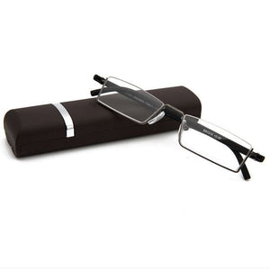 Planet Gates +100 / black with box 2021 Men Half Frame Comfy Light Reading Glasses Portable Fashion Unisex Eyewear Degree +1+1.5+2+2.5+3+3.5+4 Presbyopic Glasses