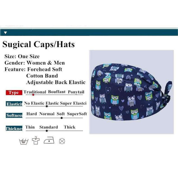 Planet Gates 100% Cotton Medical Scrubs Cap Owl Print Nurse Doctor Caps Women Men Work Hat Hospital Operating Beauty Spa Hat