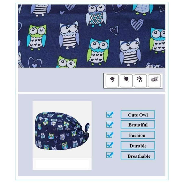 Planet Gates 100% Cotton Medical Scrubs Cap Owl Print Nurse Doctor Caps Women Men Work Hat Hospital Operating Beauty Spa Hat