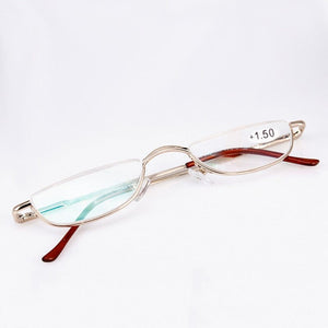Planet Gates +100 / Gold Seemfly Fashion Style Small Half Frame Reading Glasses Ultralight Clear Presbyopic Glasses Portable Gift For Old Men And Women