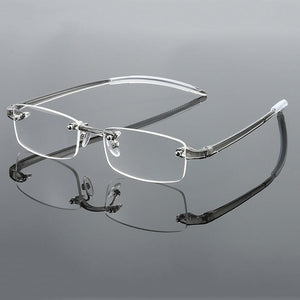 Planet Gates +100 / Gray Frameless Blue Light Blocking Reading Glasses Men Women Fashion Rimless Hyperopia Eyeglasses Diopter +1.0 +1.5 +2.0 +2.5 +3.0